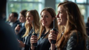 Des professionnels utilisant des talkies-walkies lors d’une intervention – location de talkies-walkies professionnels E-TDS